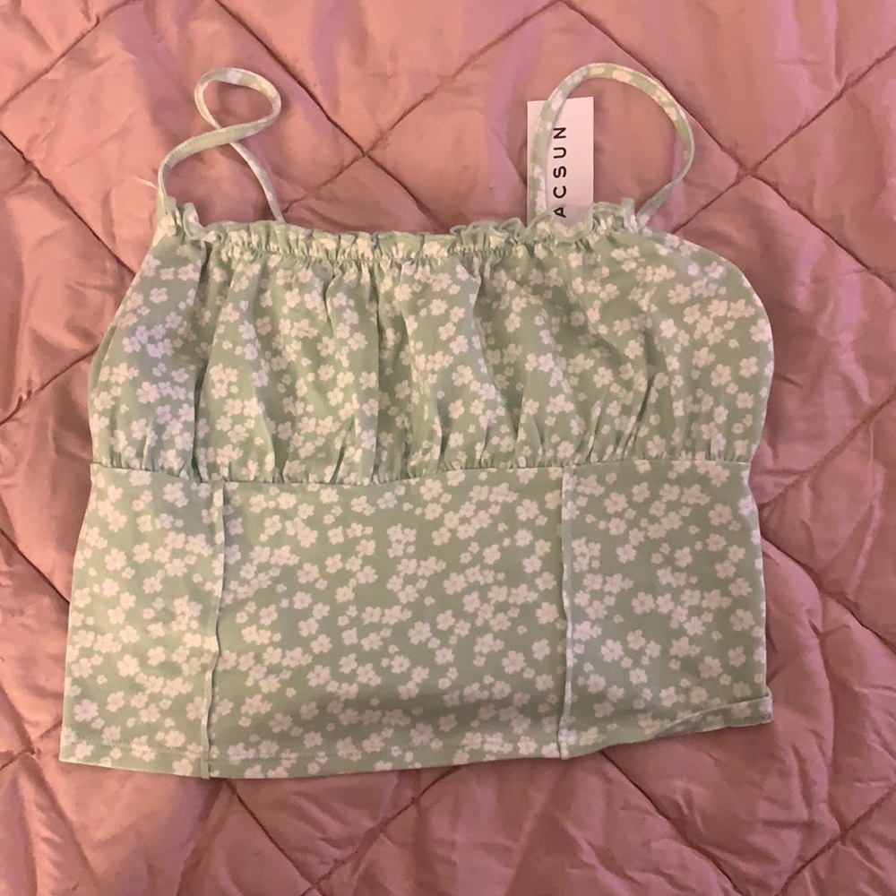 Green and white flower crop top